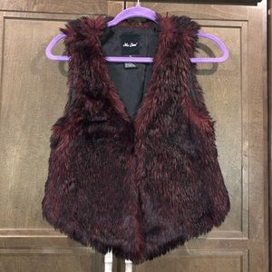 Black and burgundy fake fur vest